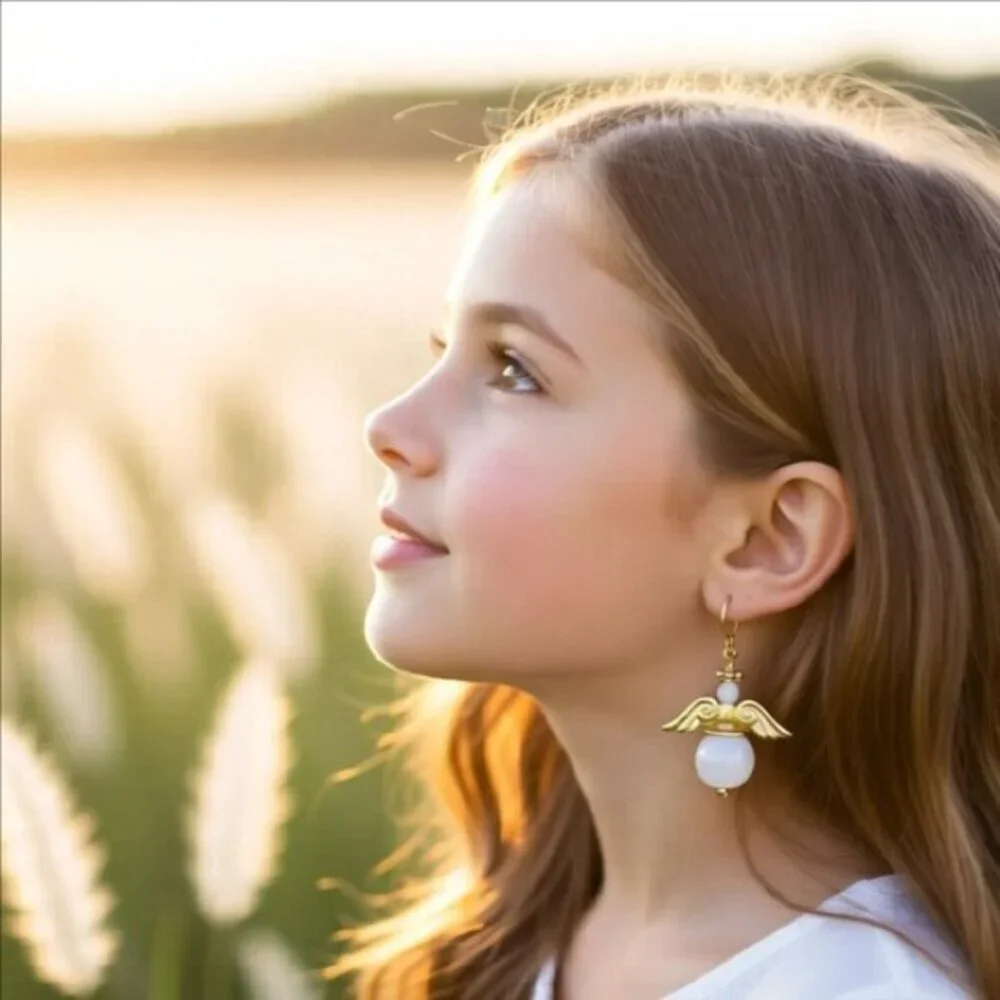 SWEET! Guardian Angel Earrings! White Angels Wings!